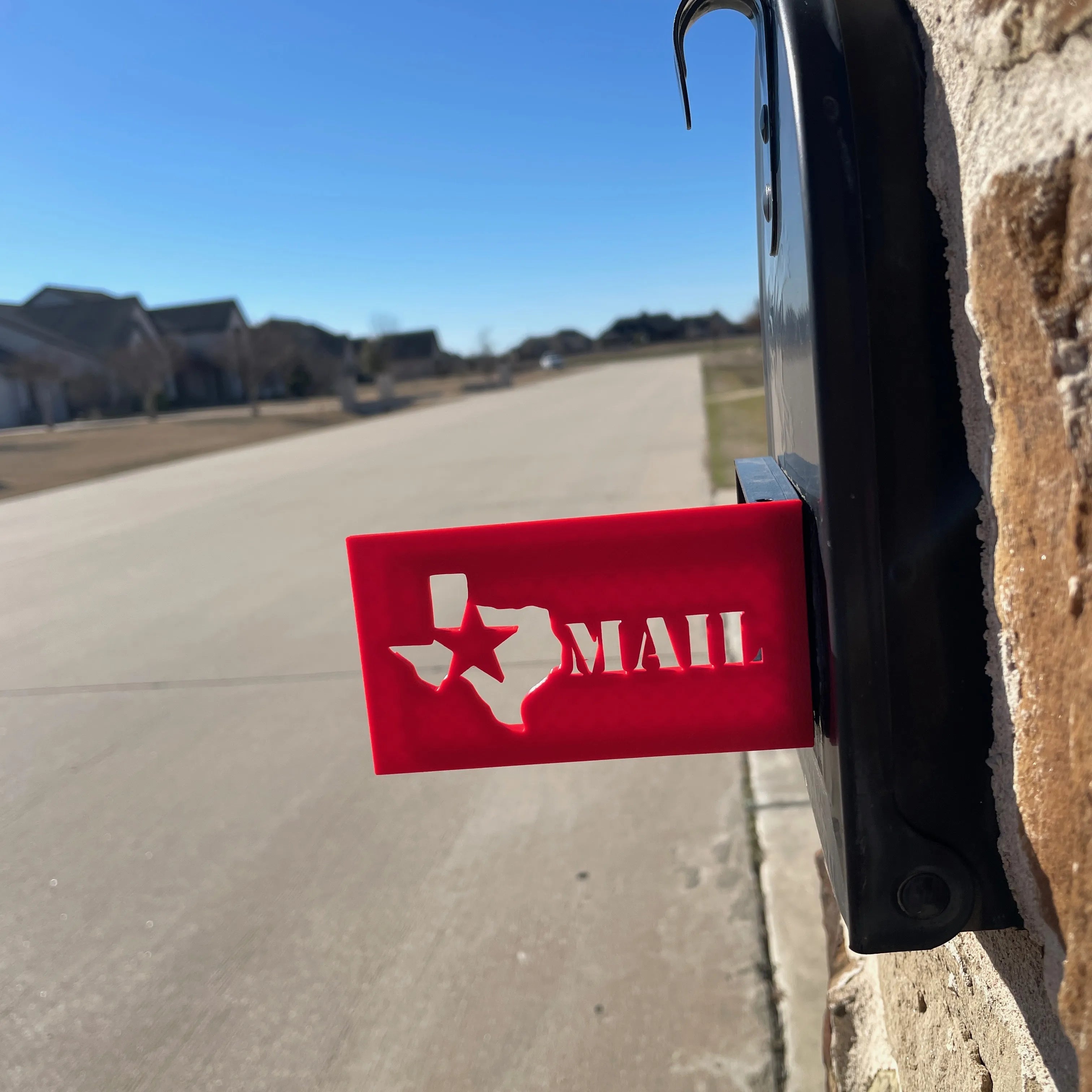 Front mount Mailbox flag with the word Mail and Texas Icon